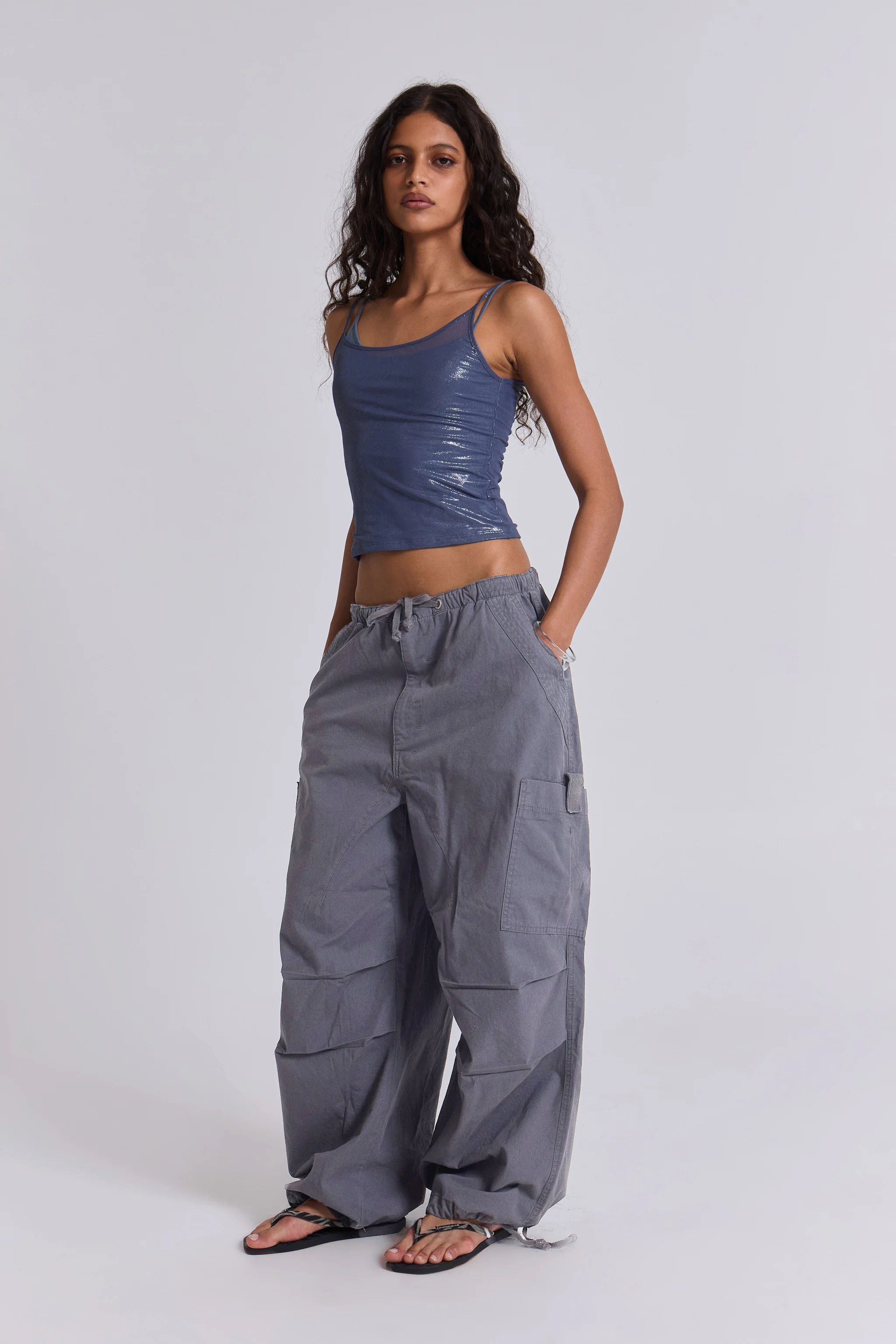 Vintage Grey Parachute Cargo Pants - Image 8