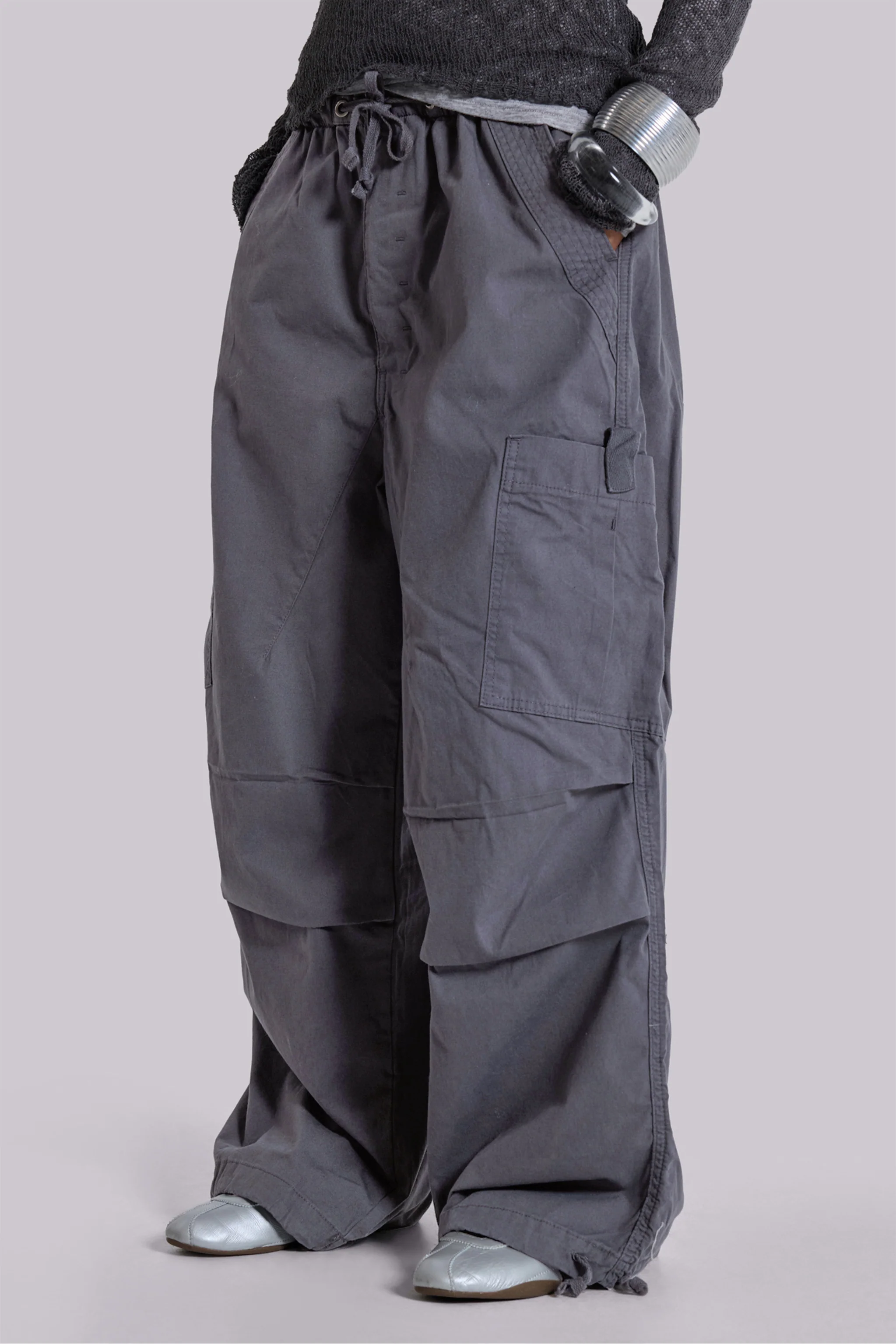 Vintage Grey Parachute Cargo Pants - Image 9