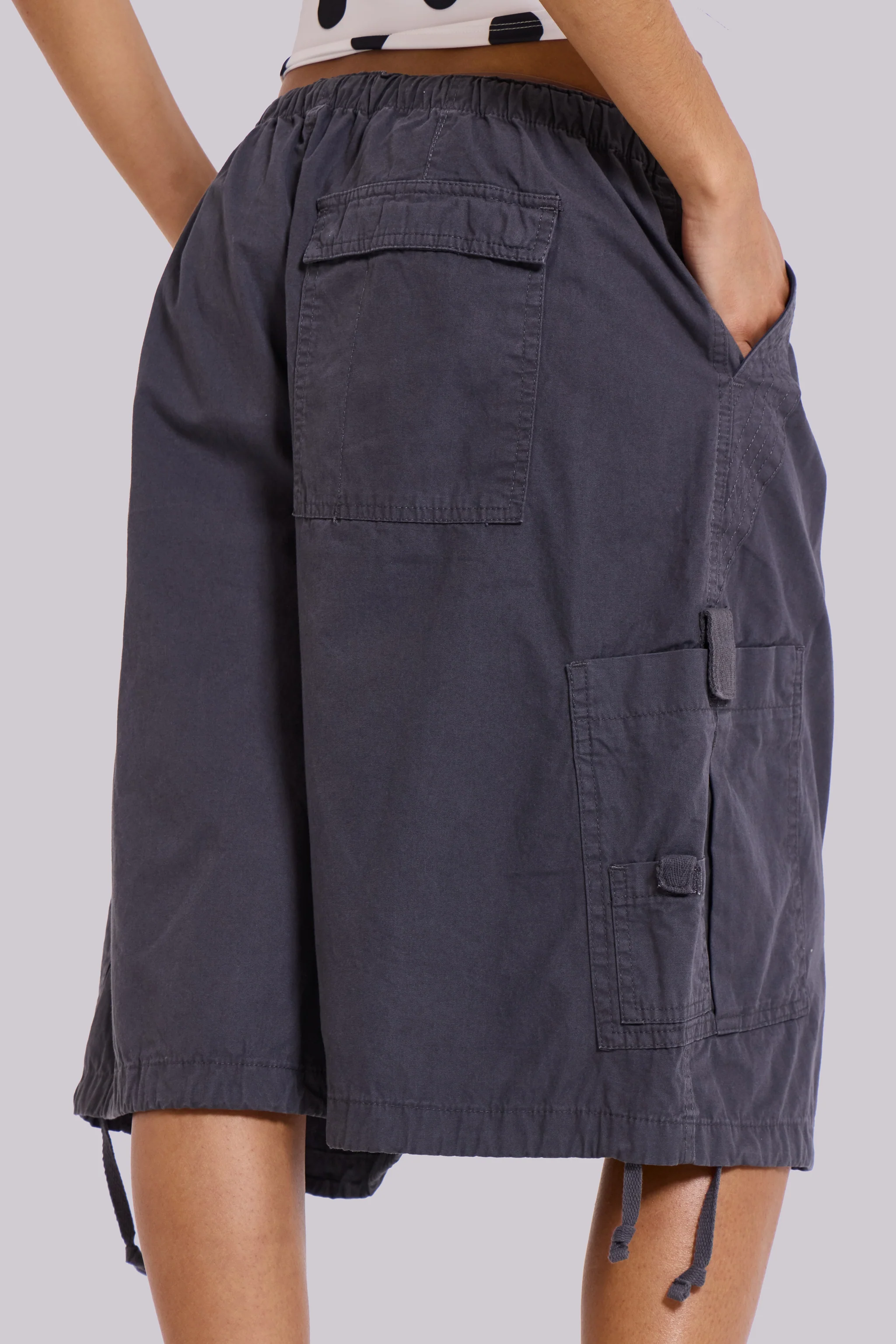 Vintage Grey Parachute Cargo Shorts - Image 5