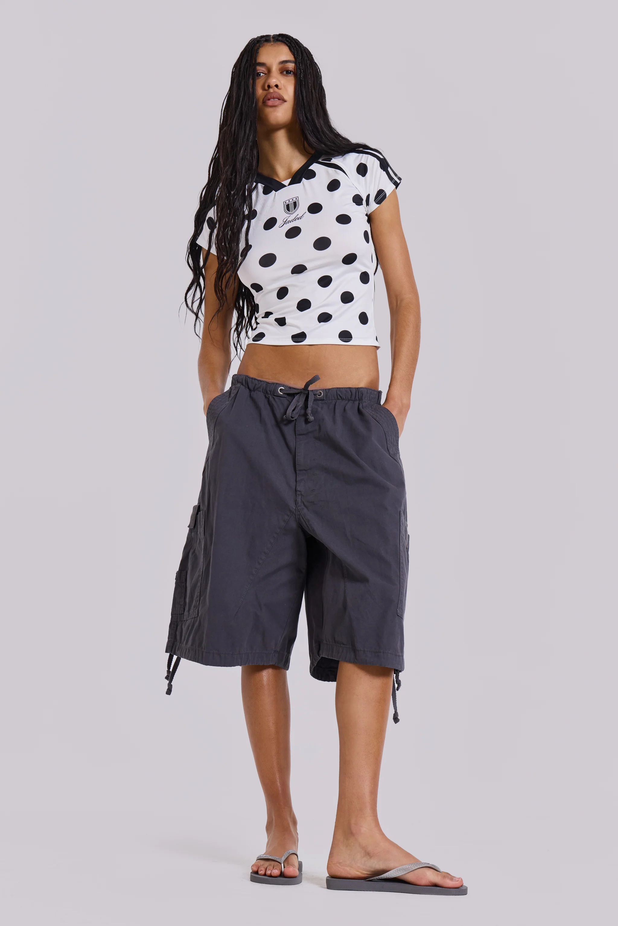 Vintage Grey Parachute Cargo Shorts - Image 6