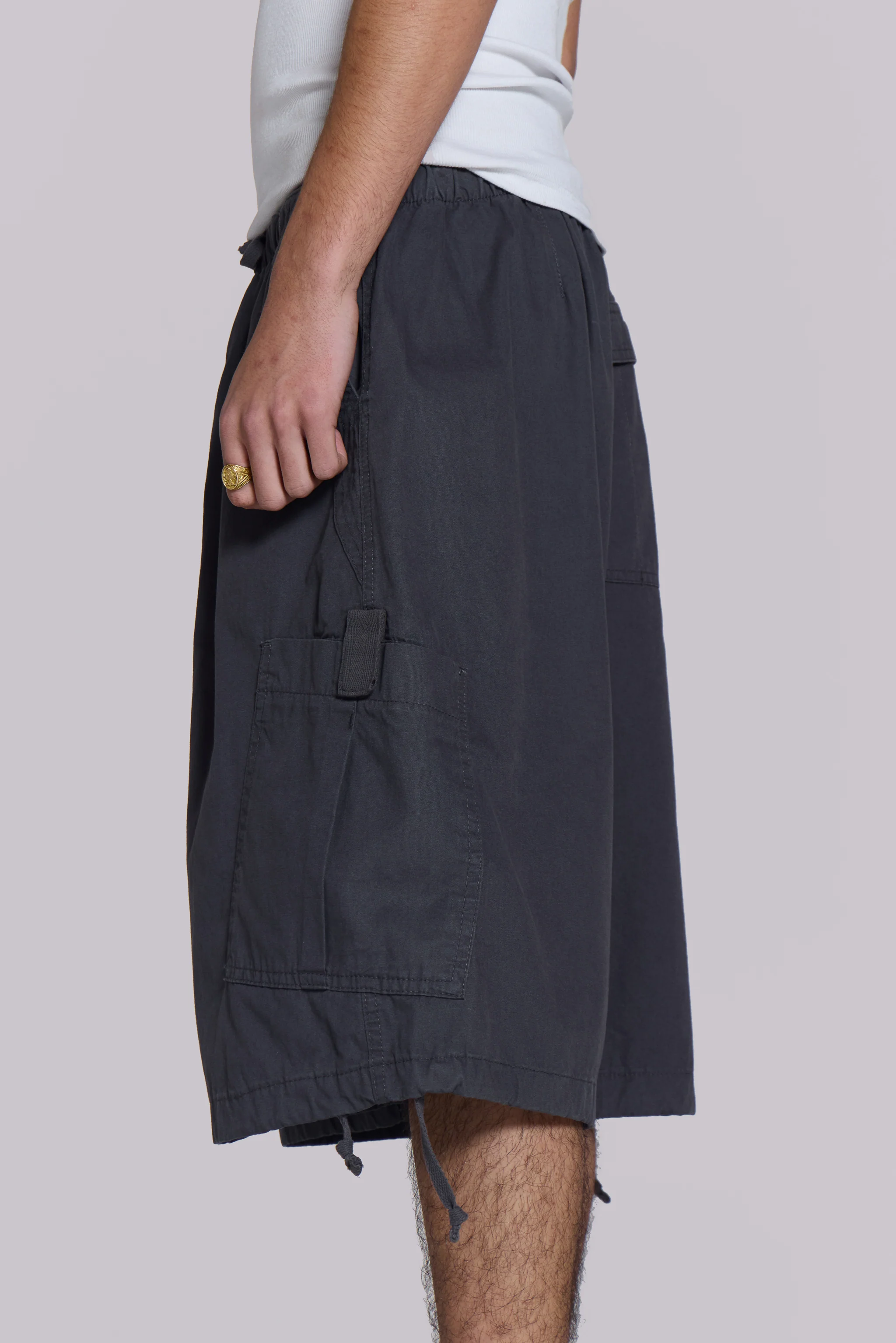 Vintage Grey Parachute Cargo Shorts - Image 4