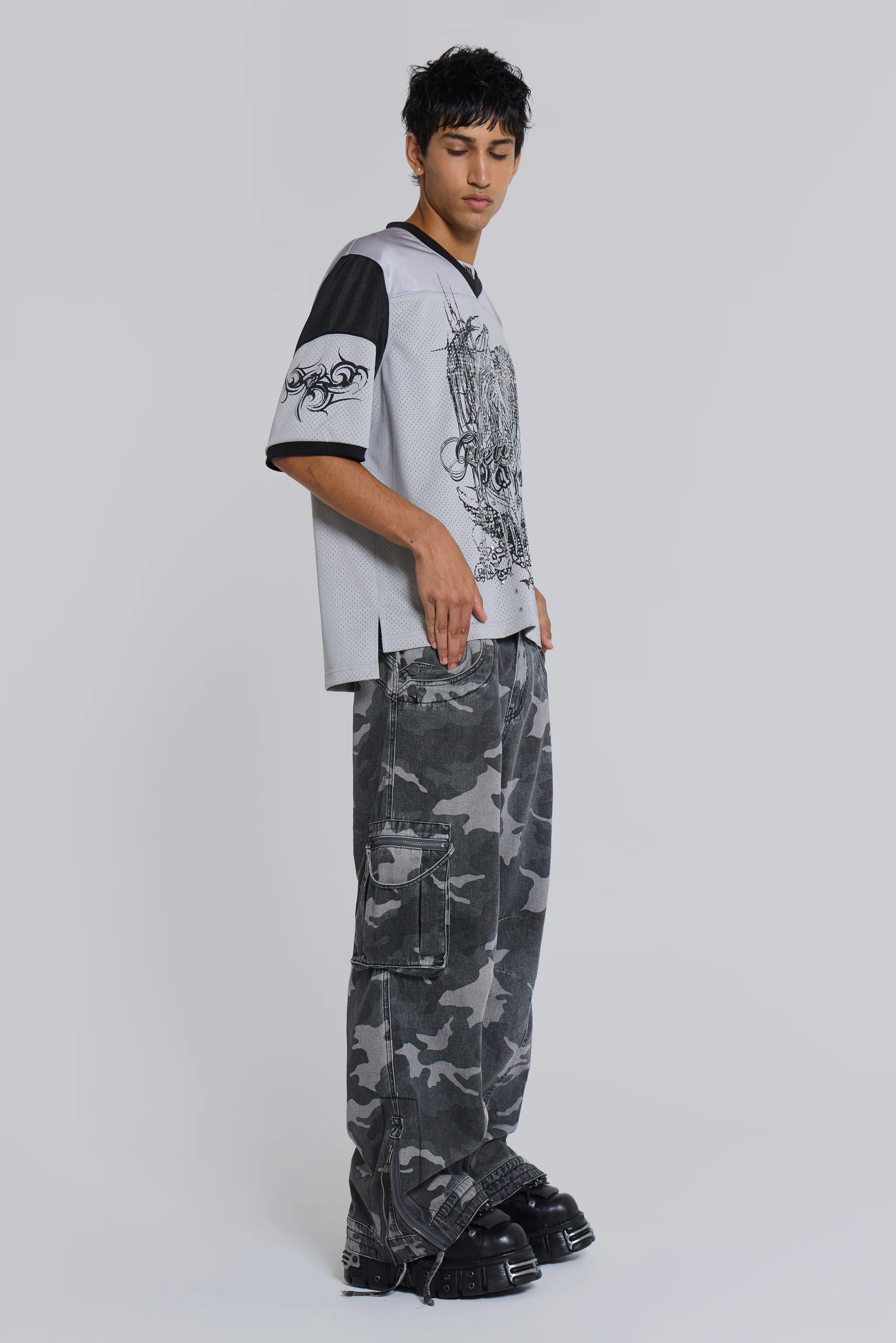 Washed Black Trooper Camo Cargo Pant - Image 4
