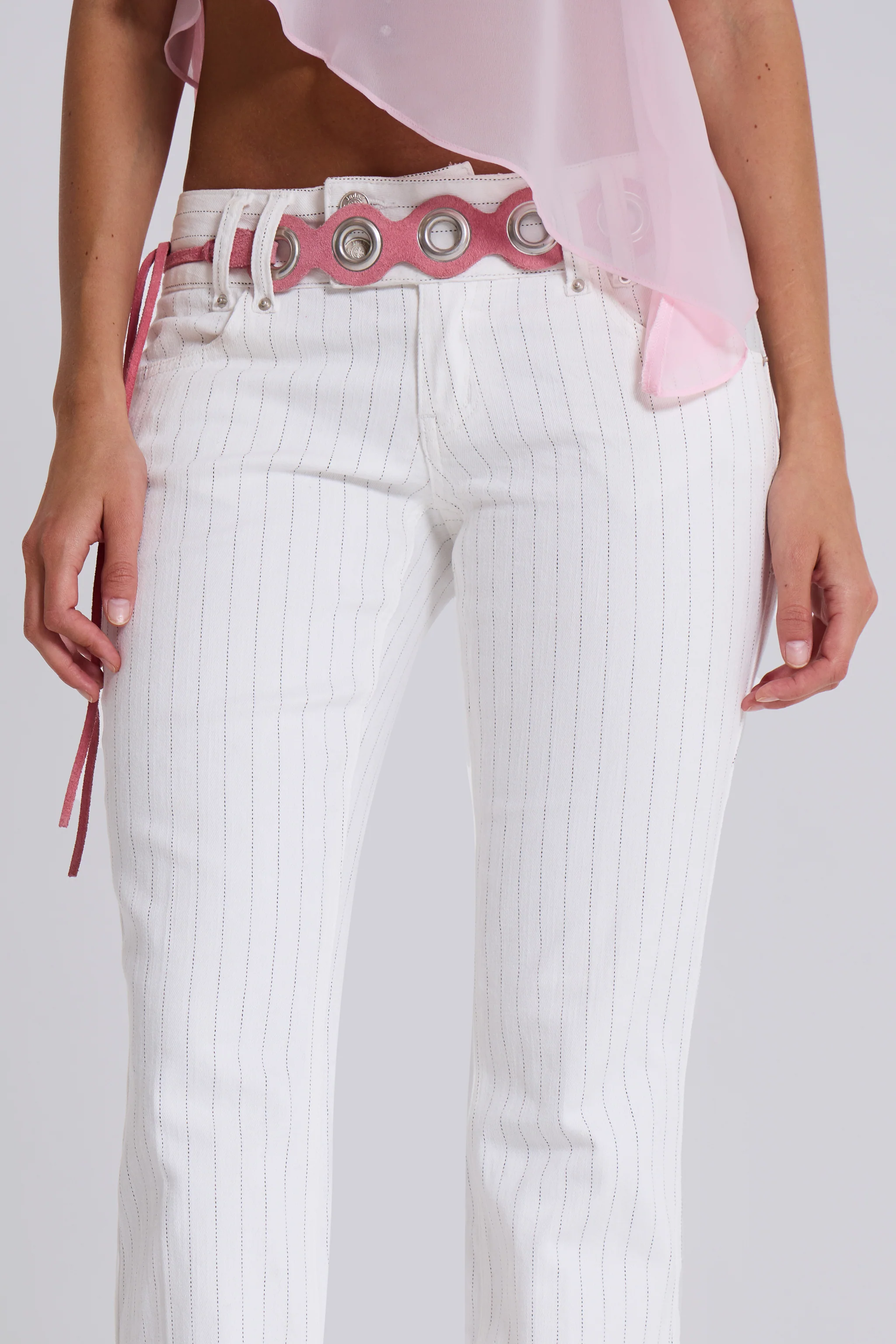 White Pinstripe Thirteen Jeans - Image 4