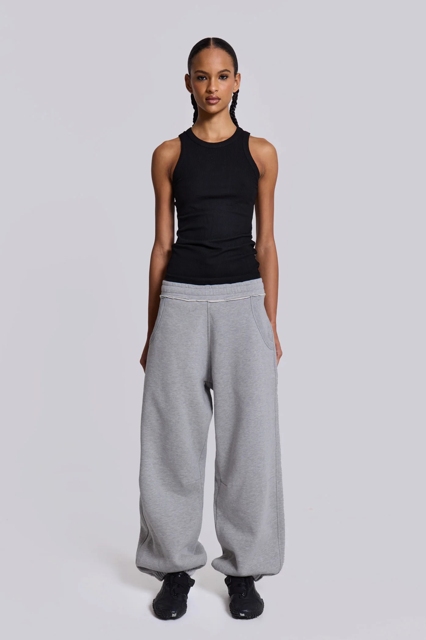 Grey Marl Cuffed Baggy Monster Joggers - Image 3