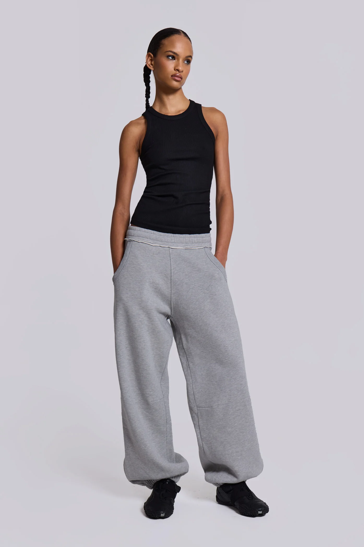 Grey Marl Cuffed Baggy Monster Joggers - Image 5