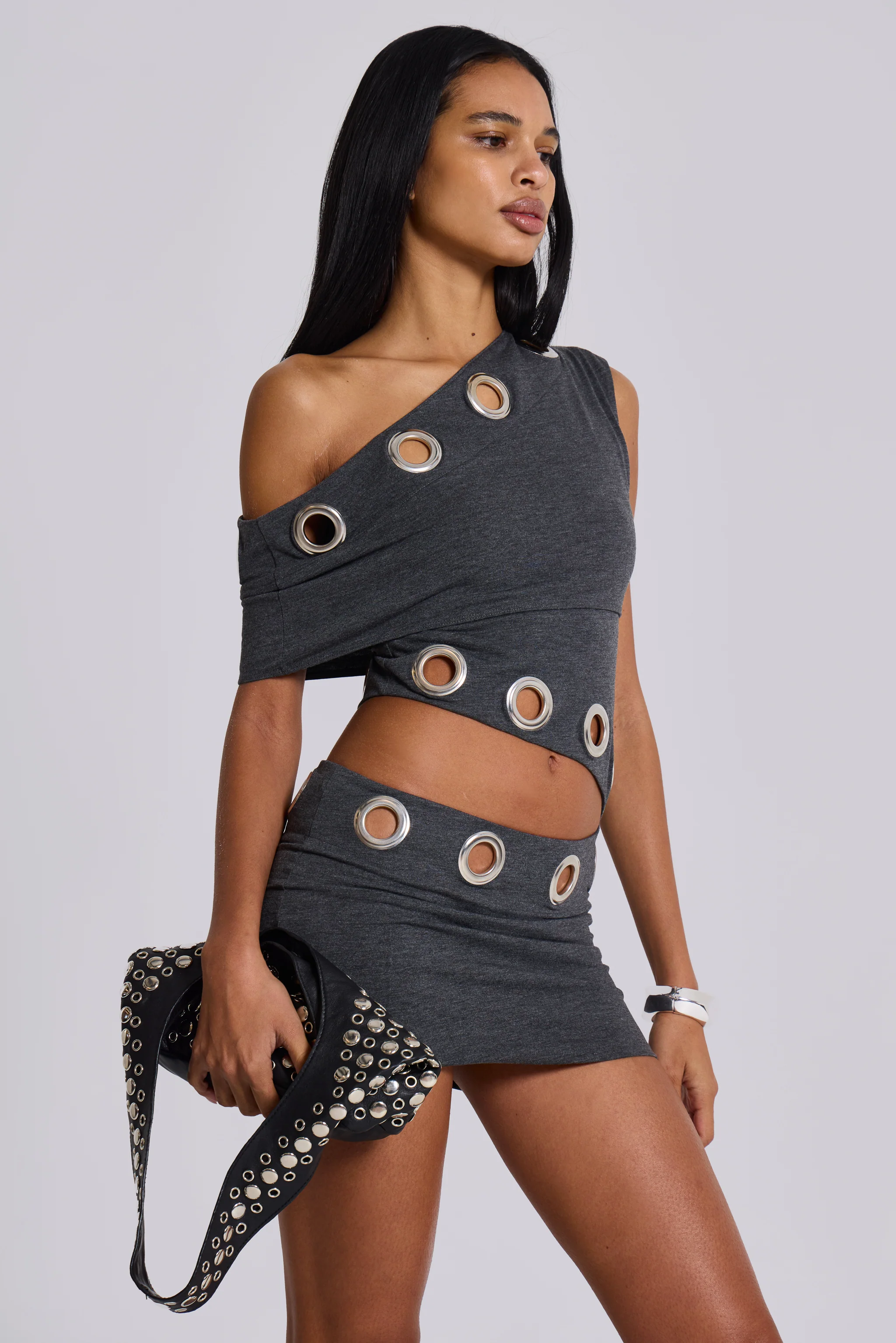 Zarco Asymmetric Mini Dress With Eyelets - Image 3